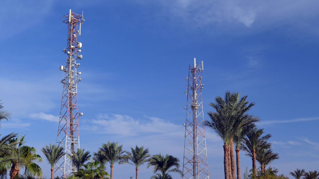 Communications mast against the African sky. Sharm El Sheikh , Egypt